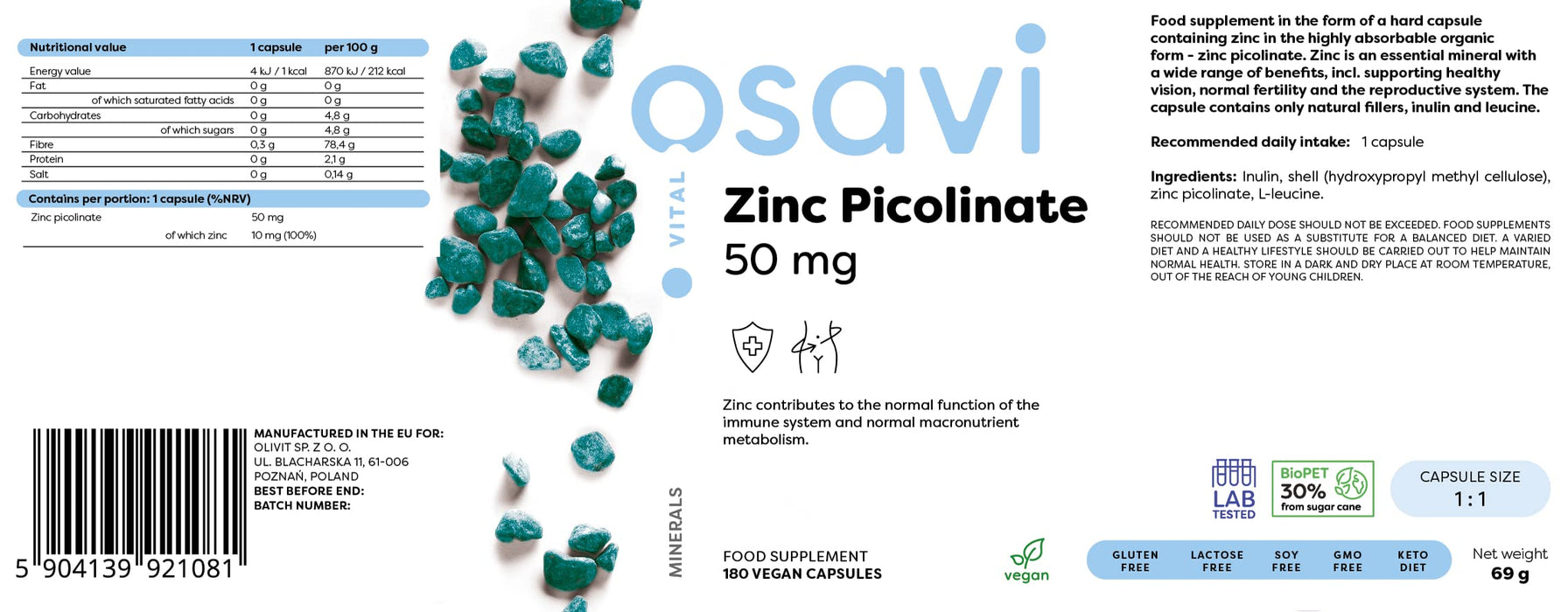 Osavi Zinc Picolinate, 50mg - 180 vegan caps - Vitamins & Minerals at MySupplementShop by Osavi