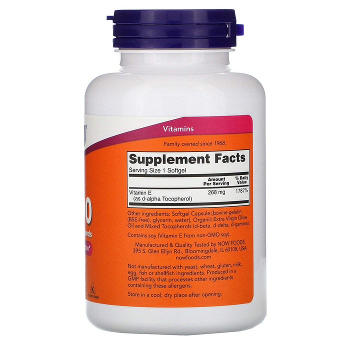 NOW Foods Vitamin E-400 - Natural (Mixed Tocopherols) - 250 softgels - Vitamins & Minerals at MySupplementShop by NOW Foods