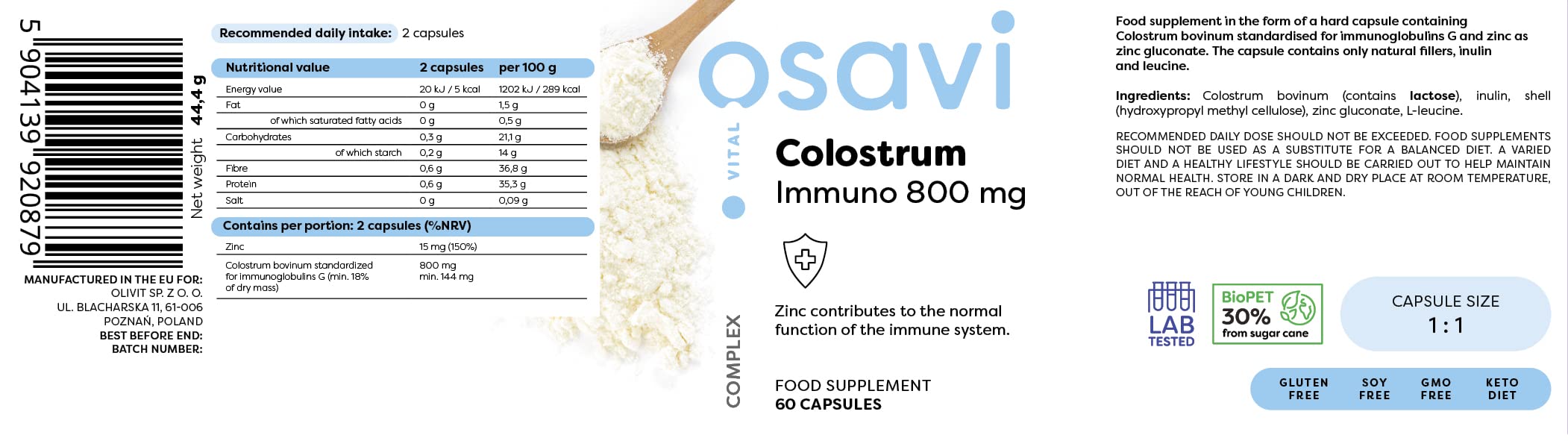 Osavi Colostrum Immuno, 800mg - 60 caps - Combination Multivitamins & Minerals at MySupplementShop by Osavi