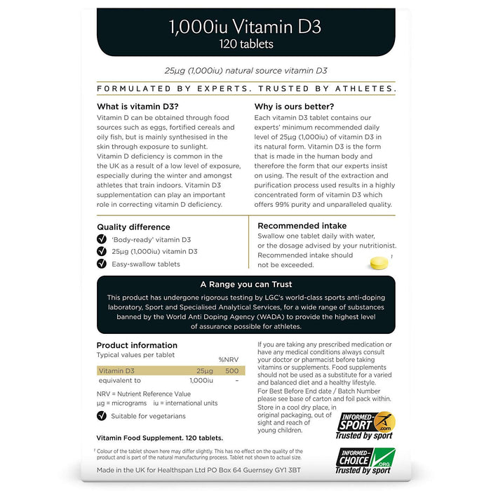 Healthspan Elite Vitamin D3, 1000IU - 120 tabs - Vitamin D at MySupplementShop by Healthspan