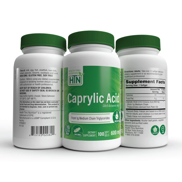 Health Thru Nutrition Caprylic Acid, 600mg - 100 softgels - Combination Multivitamins & Minerals at MySupplementShop by Health Thru Nutrition