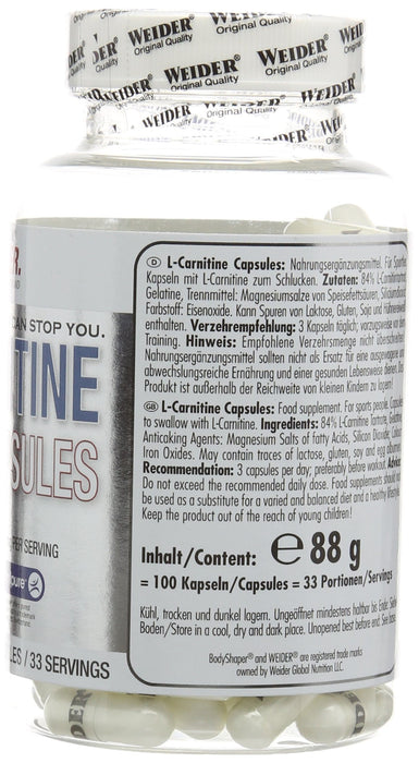 Weider L-Carnitine Capsules - 100 caps - Slimming and Weight Management at MySupplementShop by Weider