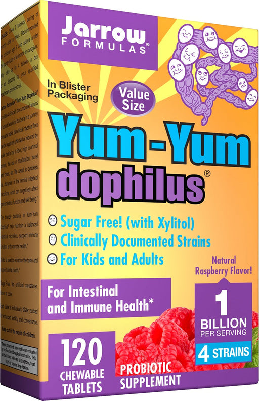 Jarrow Formulas Yum-Yum Dophilus, 1 Billion (Raspberry) - 120 chewable tabs - Health and Wellbeing at MySupplementShop by Jarrow Formulas