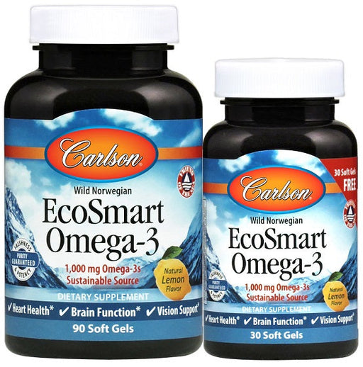 Carlson Labs EcoSmart Omega-3, 1000mg Natural Lemon - 90 + 30 softgels - Omegas, EFAs, CLA, Oils at MySupplementShop by Carlson Labs